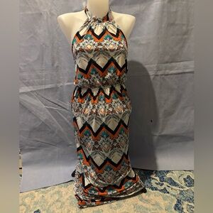 Halter Neck Chevron Print Dress